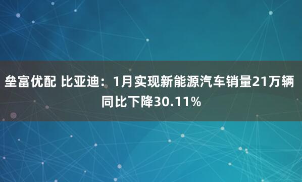 垒富优配 比亚迪：1月实现新能源汽车销量21万辆 同比下降30.11%