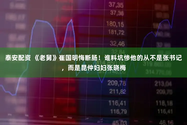 泰安配资 《老舅》崔国明悔断肠！谁料坑惨他的从不是张书记，而是昆仲妇妇张晓梅